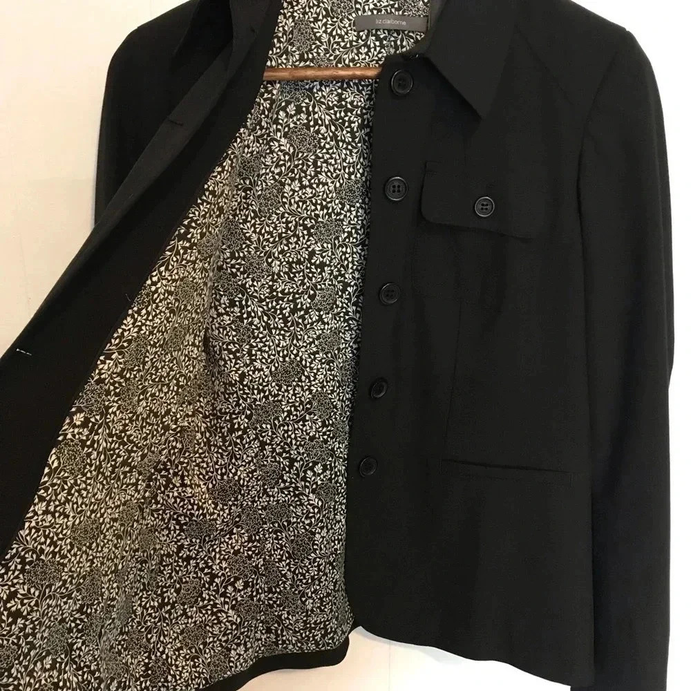 Liz Claiborne Blazer Jacket Womens 4 Black Button Front Career Office - Picture 4 of 7